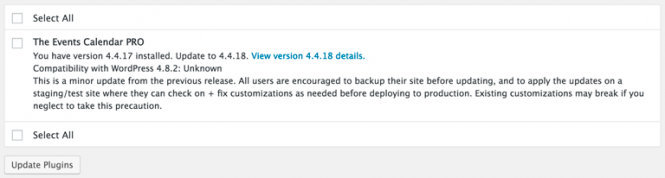 Display on WordPress admin when an update is available to install