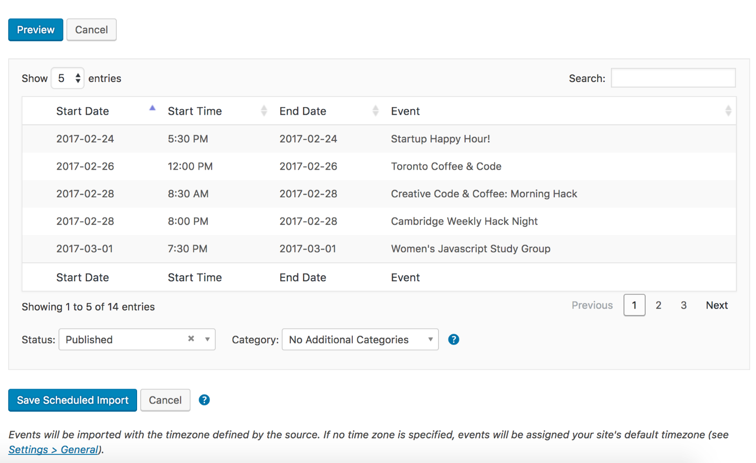 Event Aggregator: Import Preview
