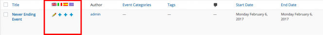 Creating Translations for Events Using WPML: WPML Column