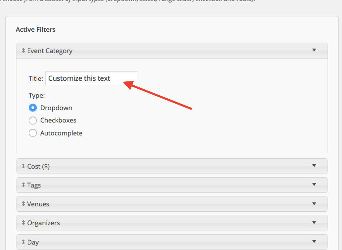 Example of Filter Title Field