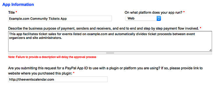 Example fields for the PayPal NVP/SOAP API application