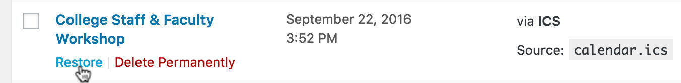 Restoring an Ignored Event