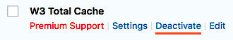 Deactivate link for caching plugin