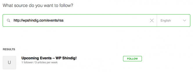 Adding an events RSS feed as a new subscription in the Feedly app