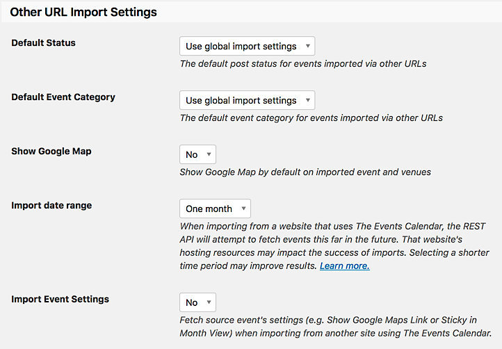 Other URL Import Settings from Event Aggregator