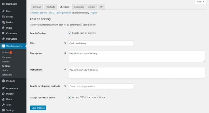 WooCommerce CoD settings