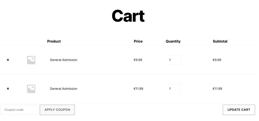 WooCommerce Cart with two ticket products of same name