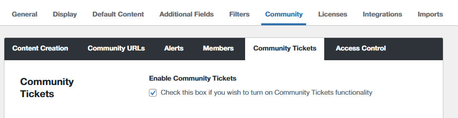 The Enable Community Tickets checkbox under Events > Settings > Community