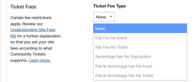 The Ticket Fee type selector