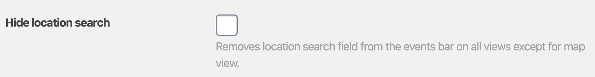 Screenshot of the Hide location search checkbox in the calendar settings.
