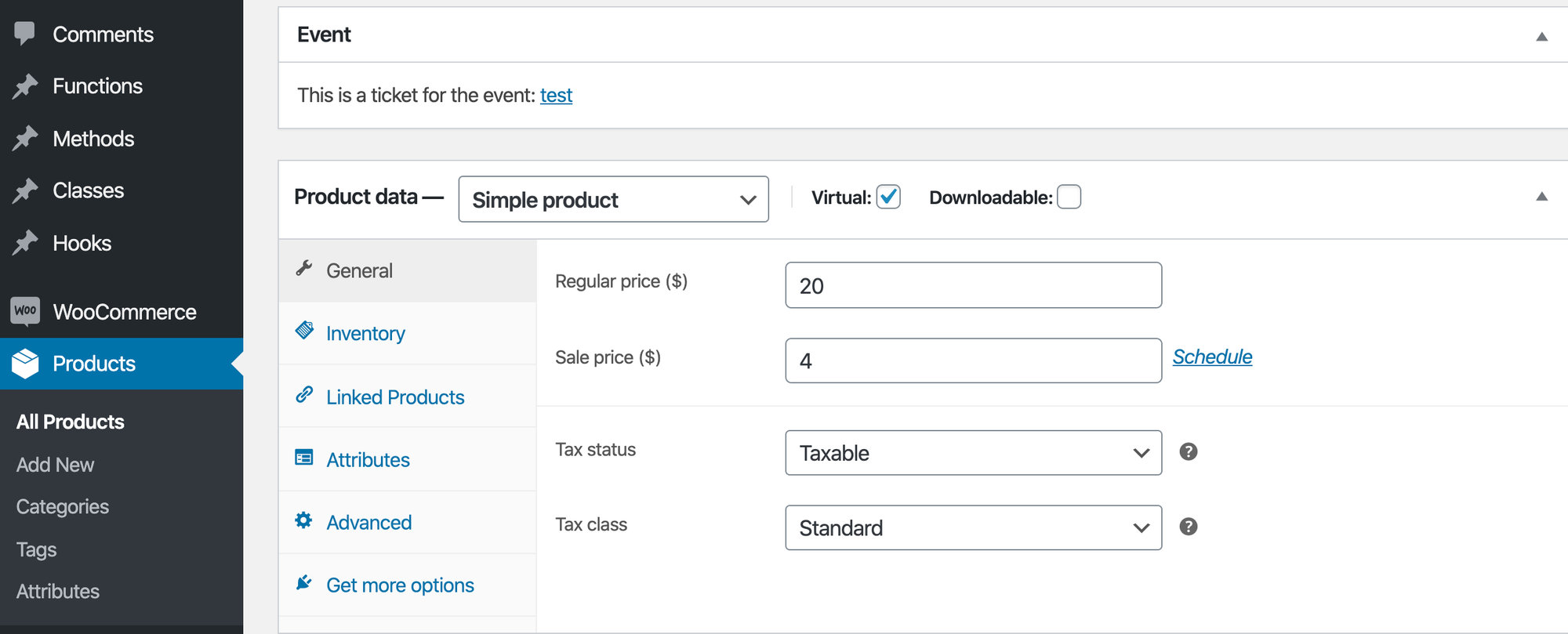 Add sale price to simple product in product data in WooCommerce