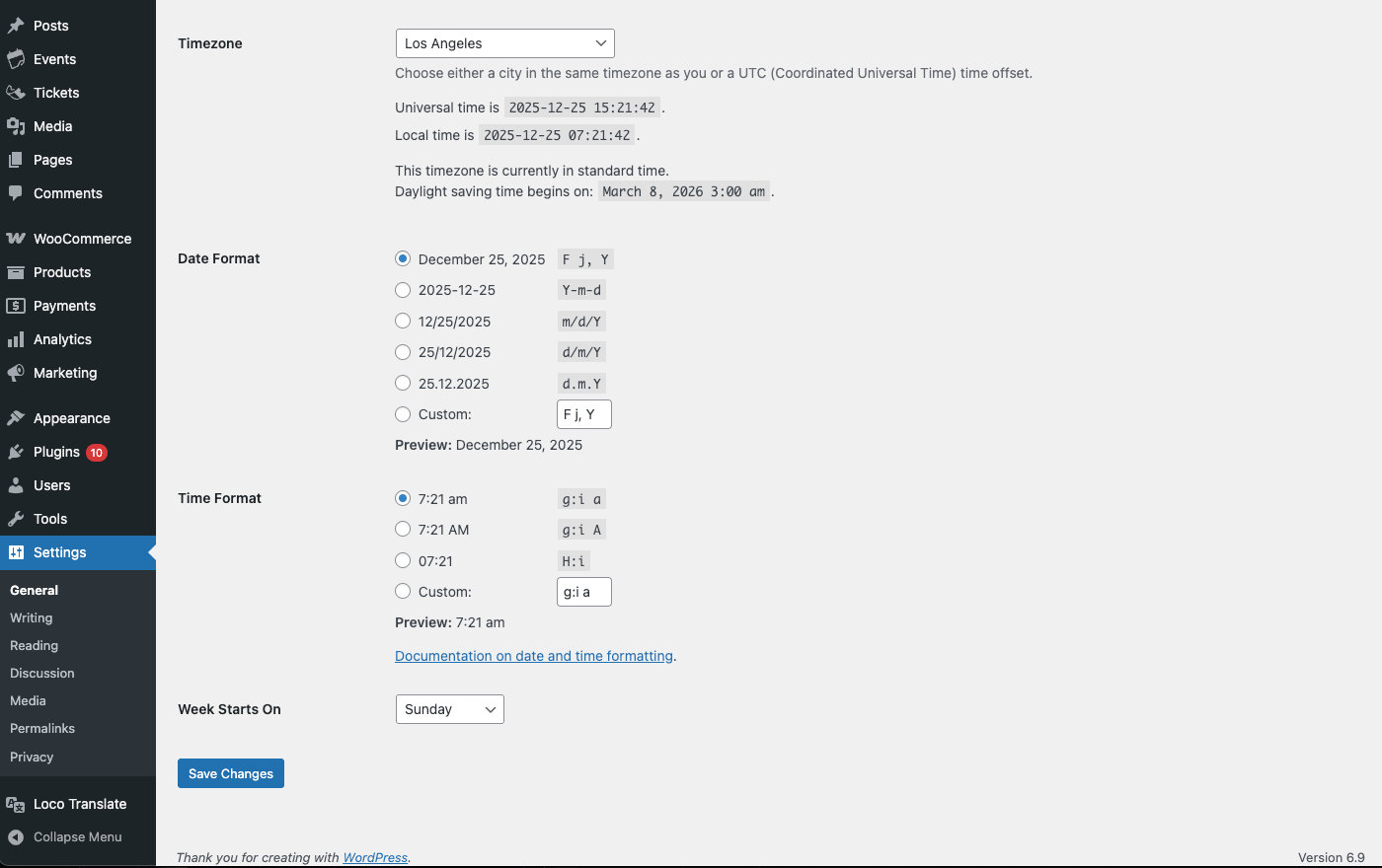 WordPress General Settings