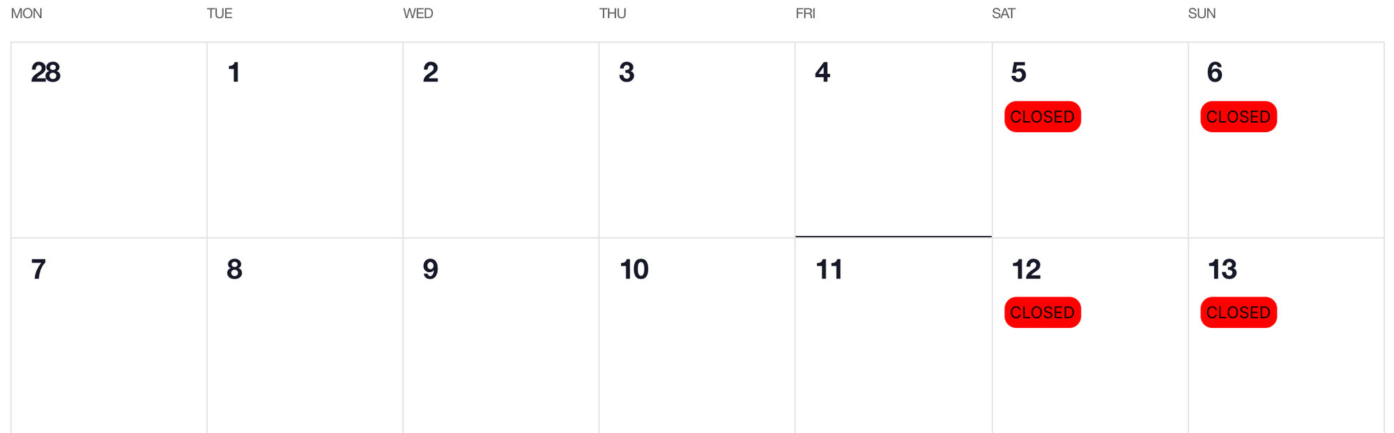 mark your business as closed with The Events Calendar