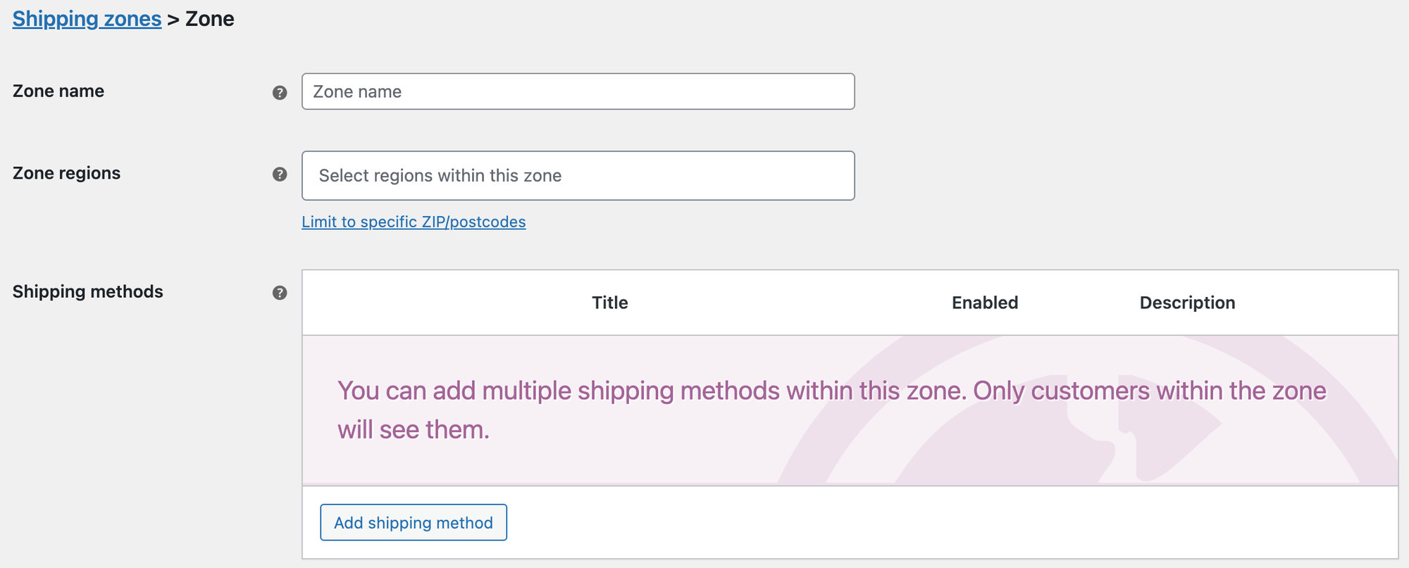 WooCommerce shipping settings to add ticket fees