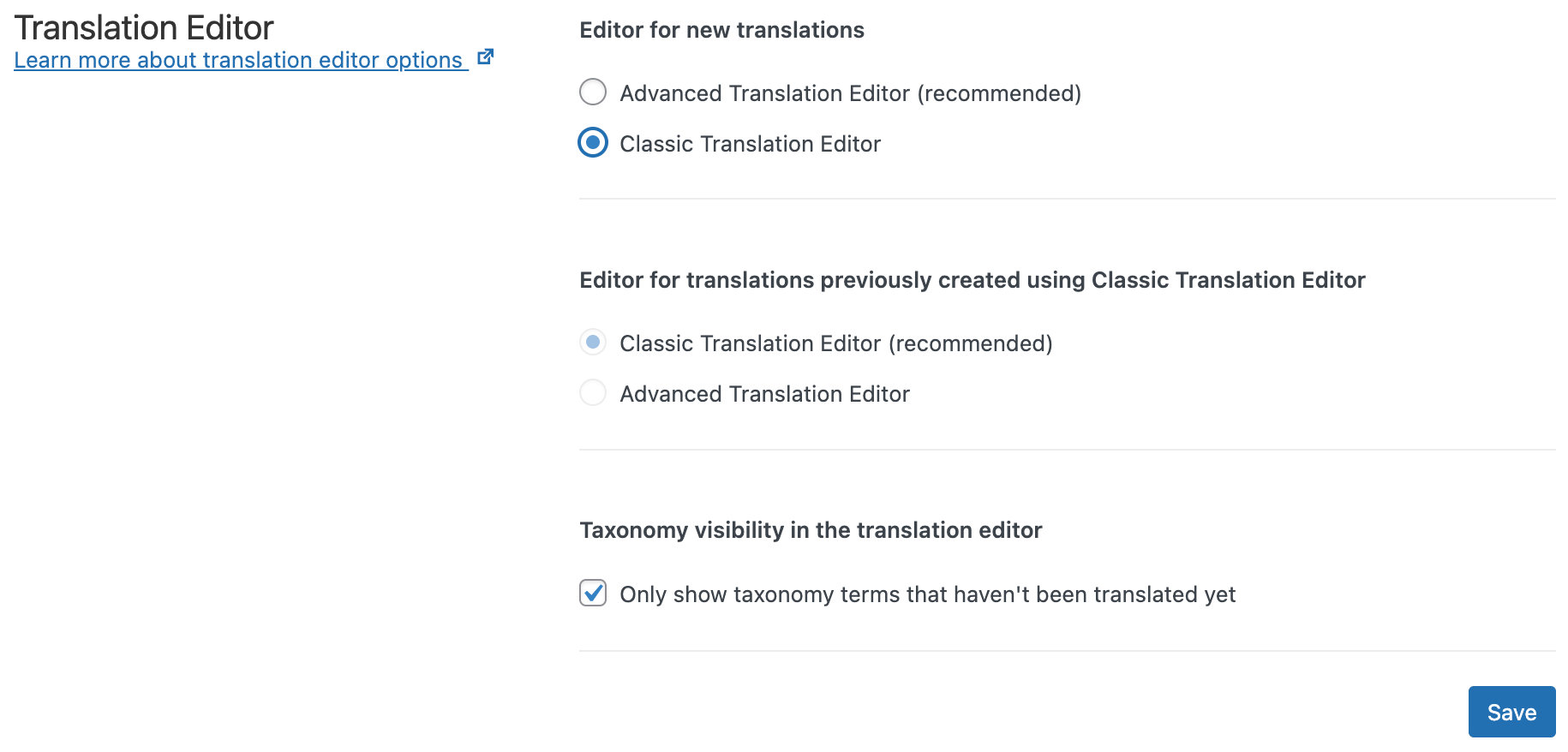 Translation Editor setting in WPML