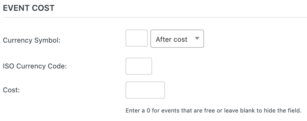 Event cost options with the Classic Editor