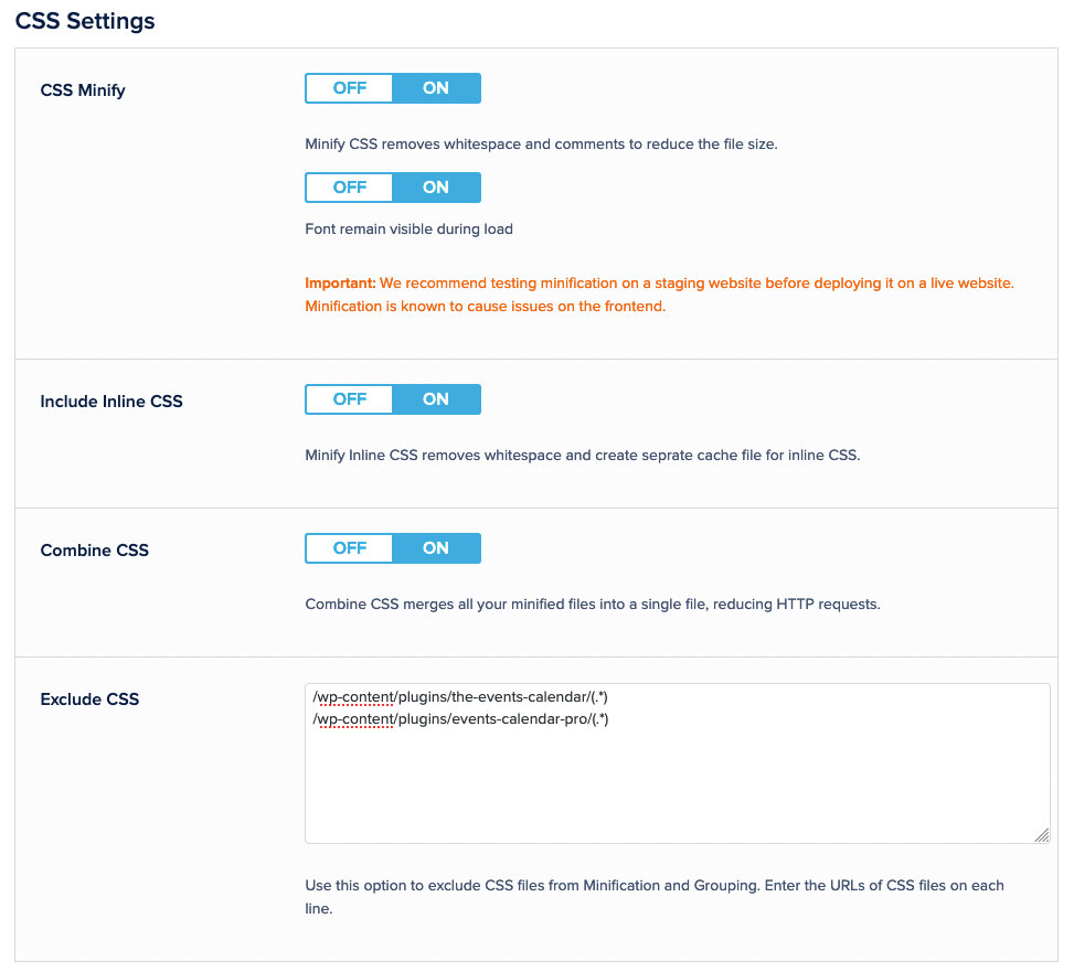 CSS Settings with Breeze caching plugin