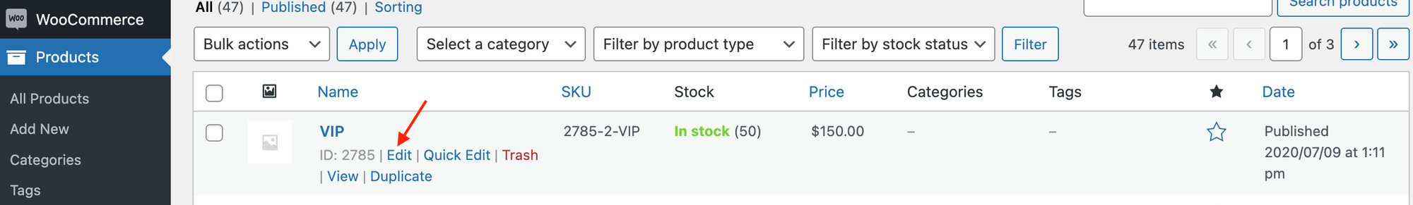 Find ticket that you'd like to disable taxes for under WooCommerce > Products.