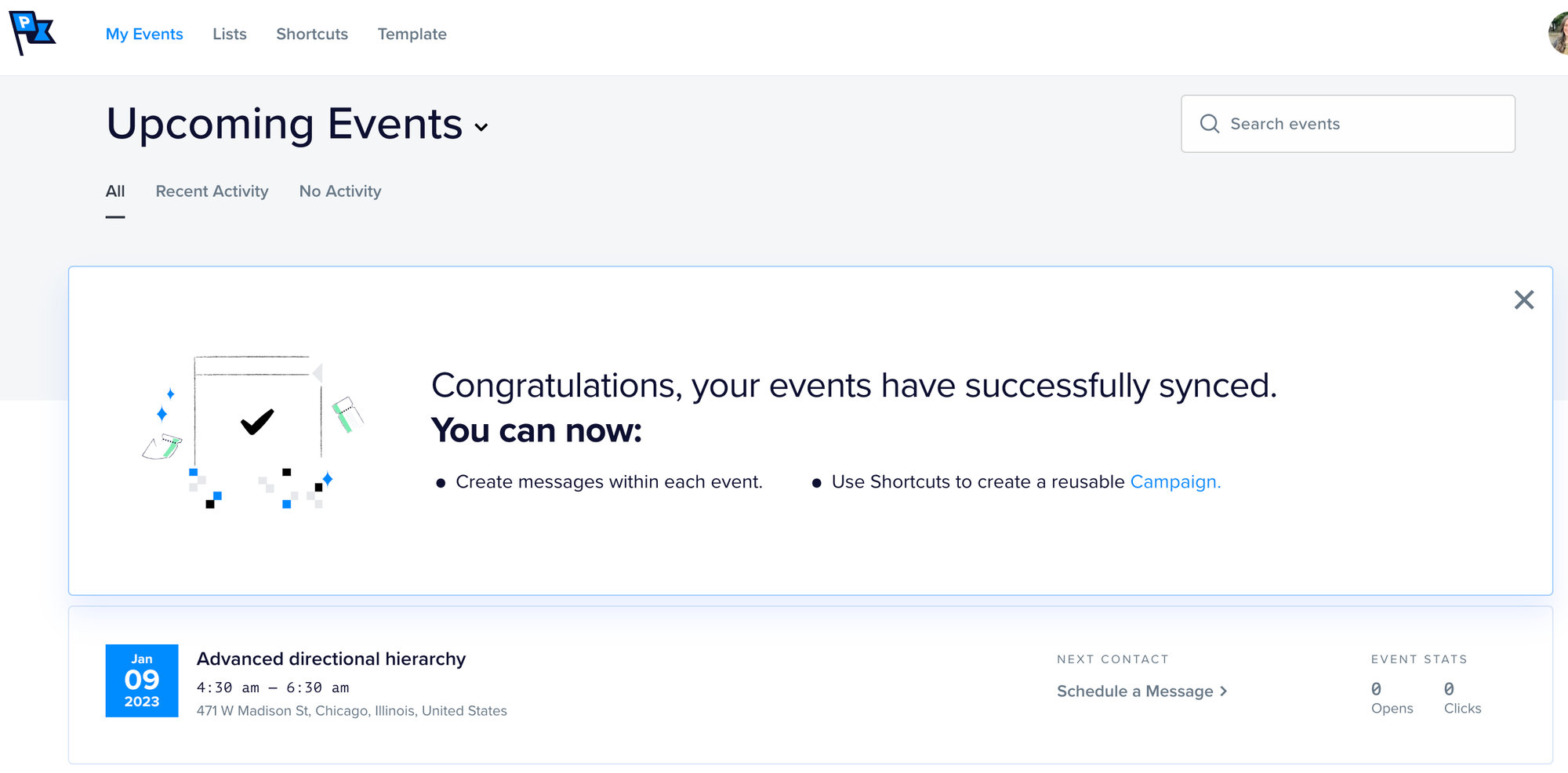 Events have synced with WordPress and Promoter and you can now begin sending custom email marketing campaigns.