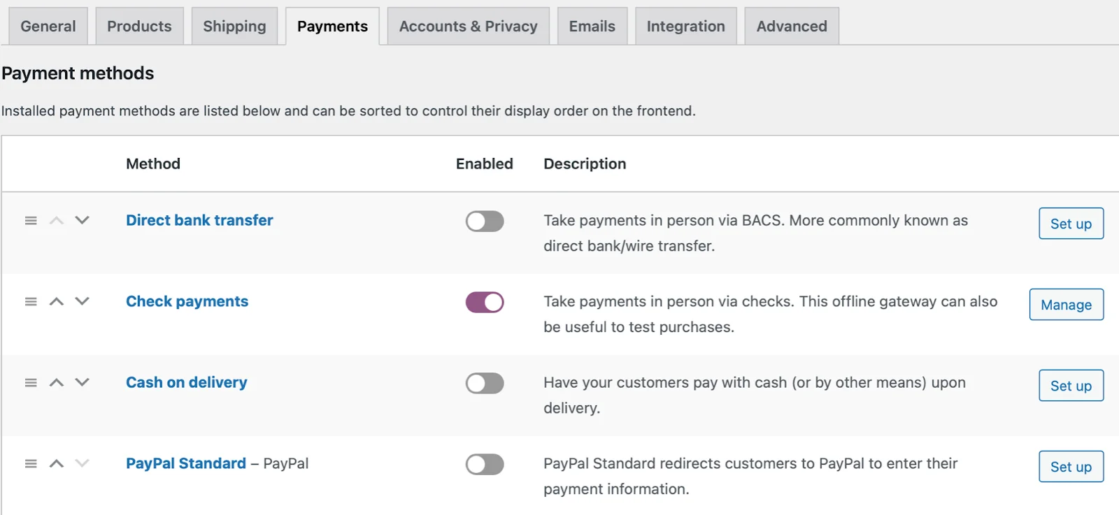 WooCommerce Settings > Payments