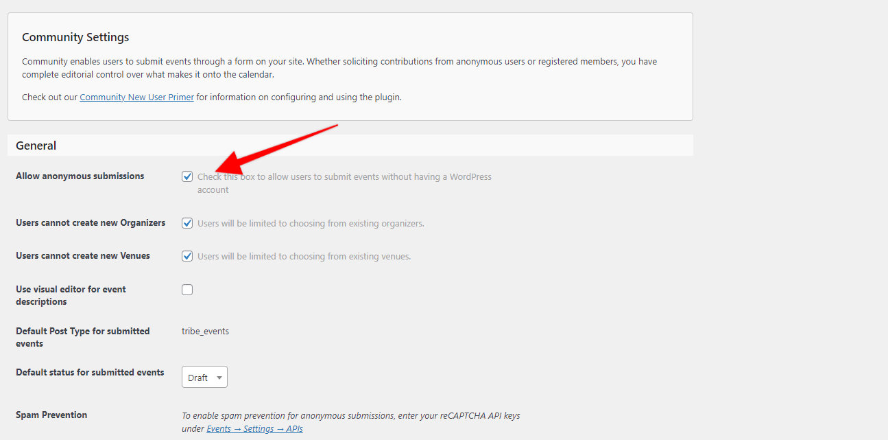 The Allow Anonymous Submissions setting