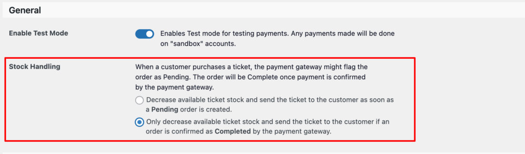 Stock handling in Tickets Commerce