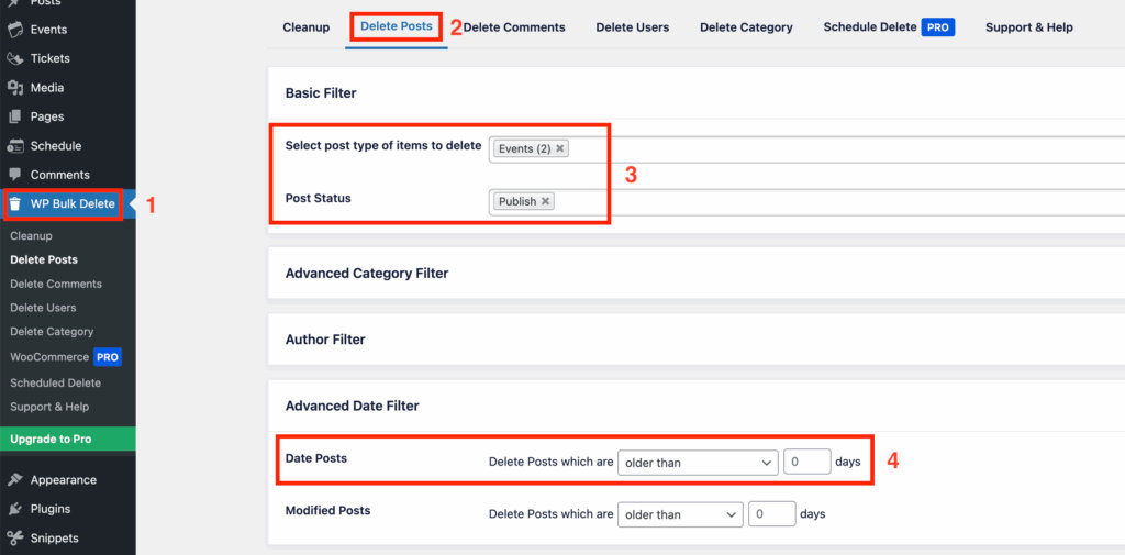 WP Bulk Delete filter configuration