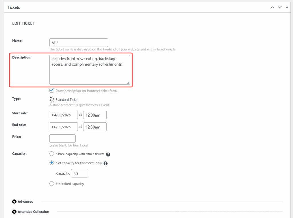 Ticket Description Field - Backend