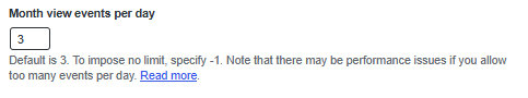 Month View settings showing the events per day field