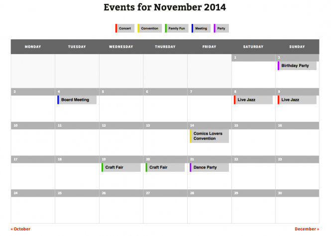 Calendar using The Events Calendar Category Colors