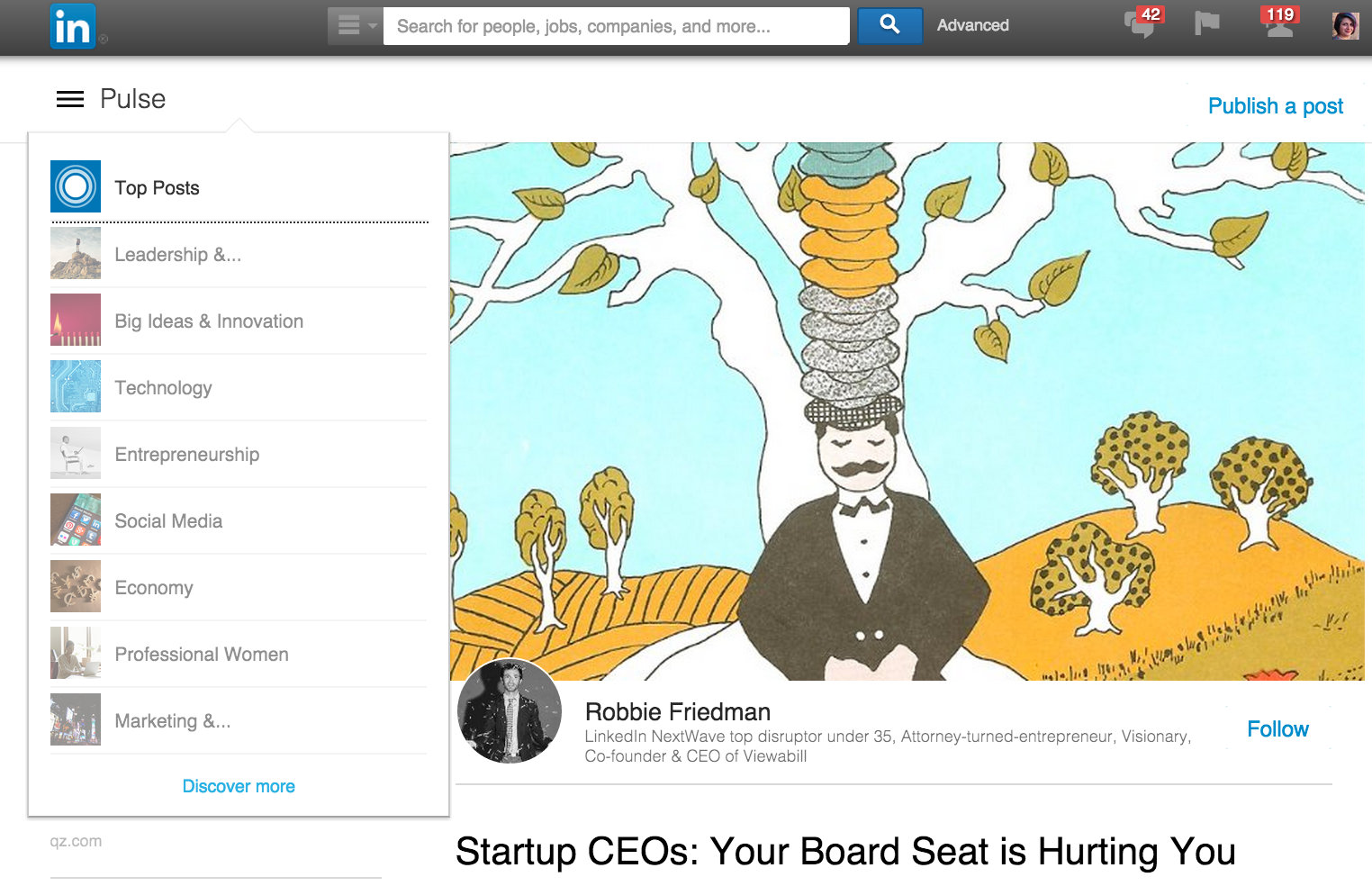 LinkedIn posts featured in Pulse categories can get a lot of new eyes on your event.