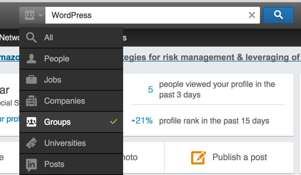 Use the LinkedIn Group Search function to find interest groups related to your events.