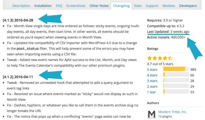 Changelog for The Events Calendar on WordPress.org