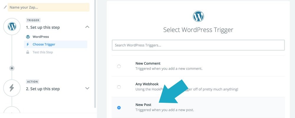 Zapier: Choose WordPress as your trigger