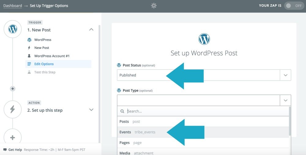 Event Promotion With Zapier: Set Post Type Trigger