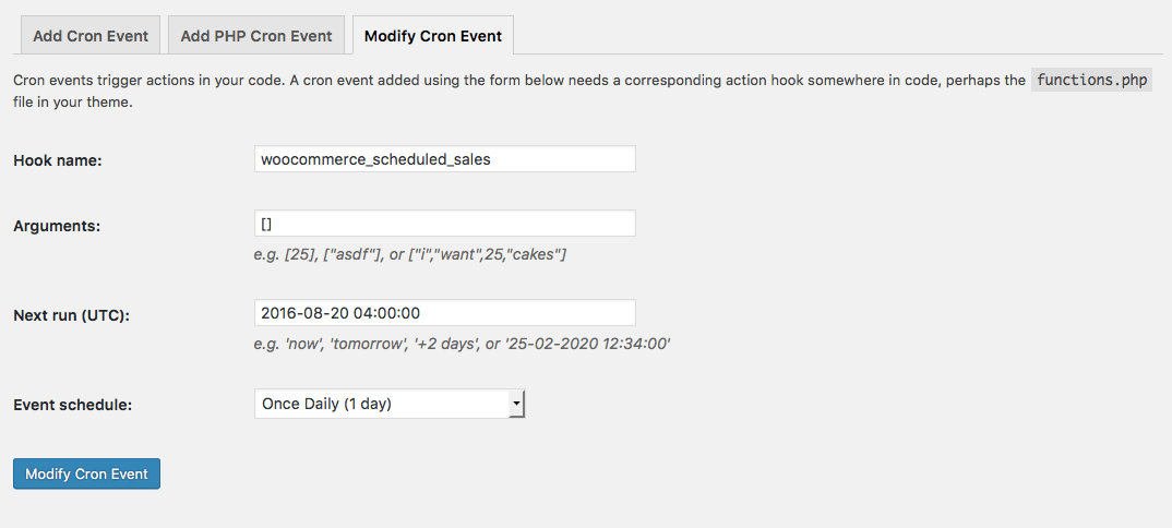 Modfy an Existing Cron Event with WP Crontrol