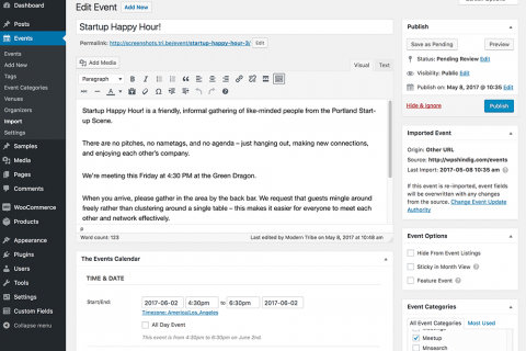 Event Aggregator import history available on individual event pages