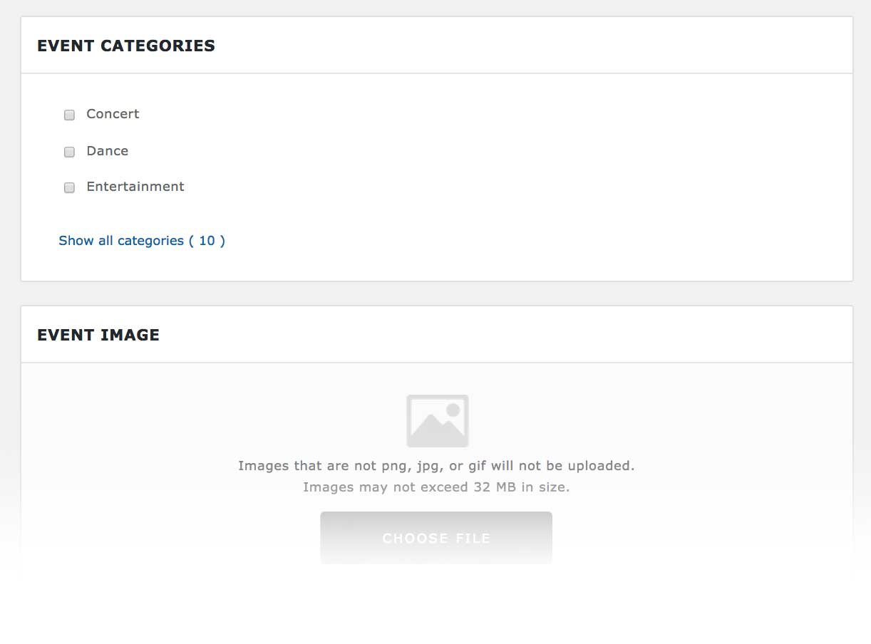 A preview of the new Community Events submission form in Version 4.5