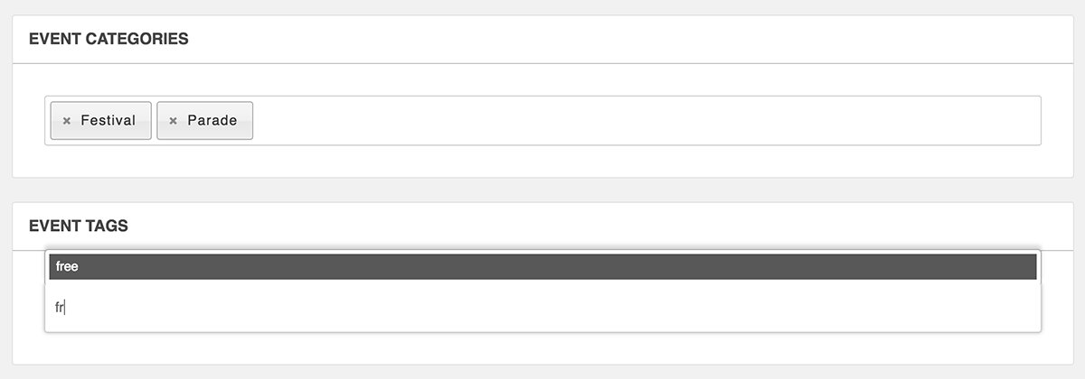 Community Events Categories and Tags