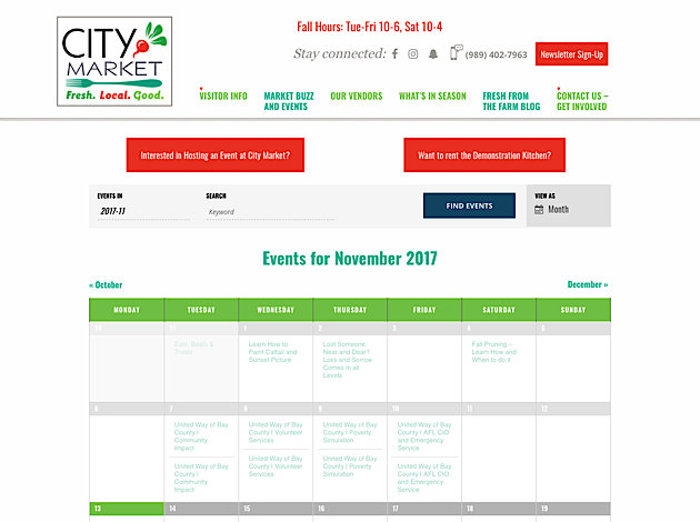 Calendar display on City Market website