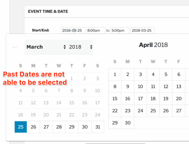 Past dates are not able to be selected