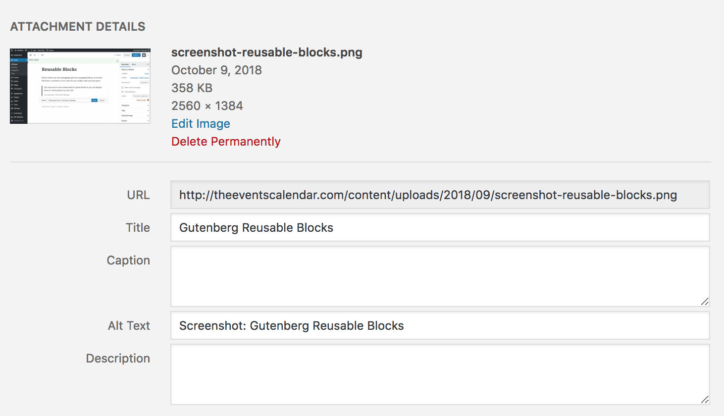 Screenshot of media upload fields