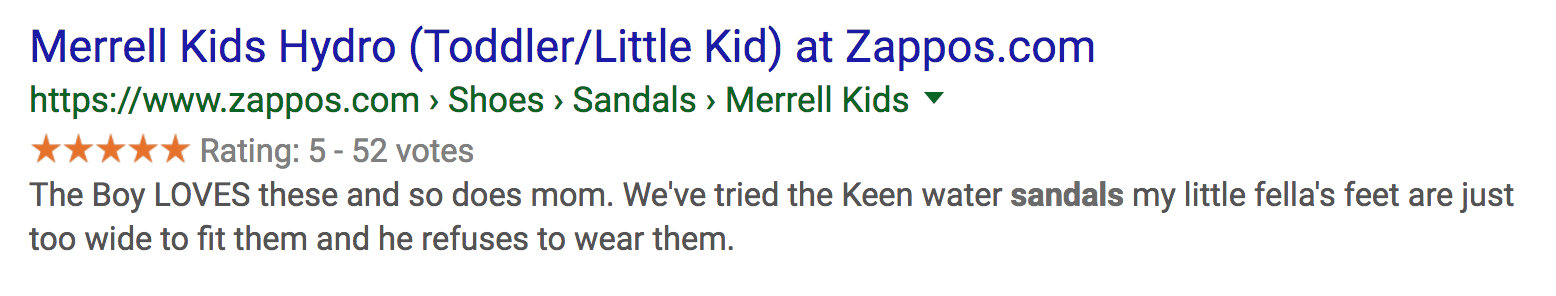 Screenshot of meta description result from Zappos.com