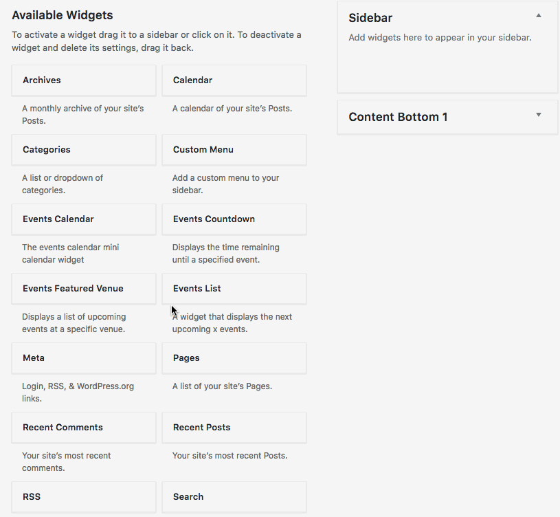 Events Calendar PRO upcoming events widget for WordPress configuration GIF