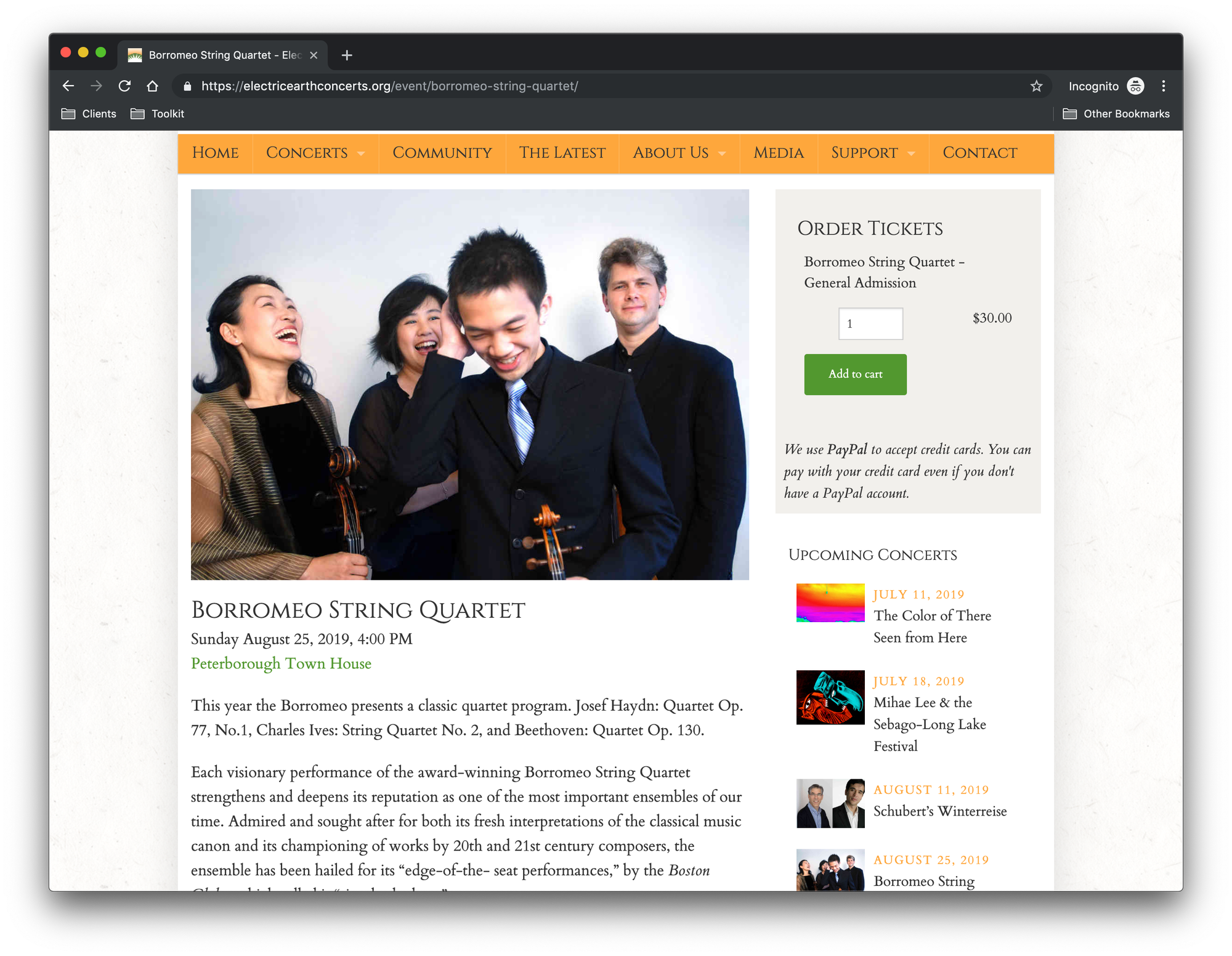 Screenshot of an image page showing an area to buy tickets in the right sidebar of the screen.