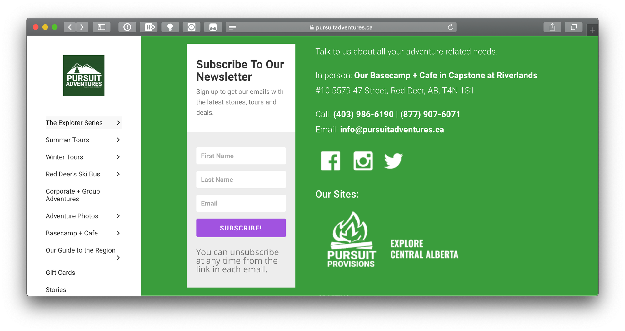 Email signup below the calendar