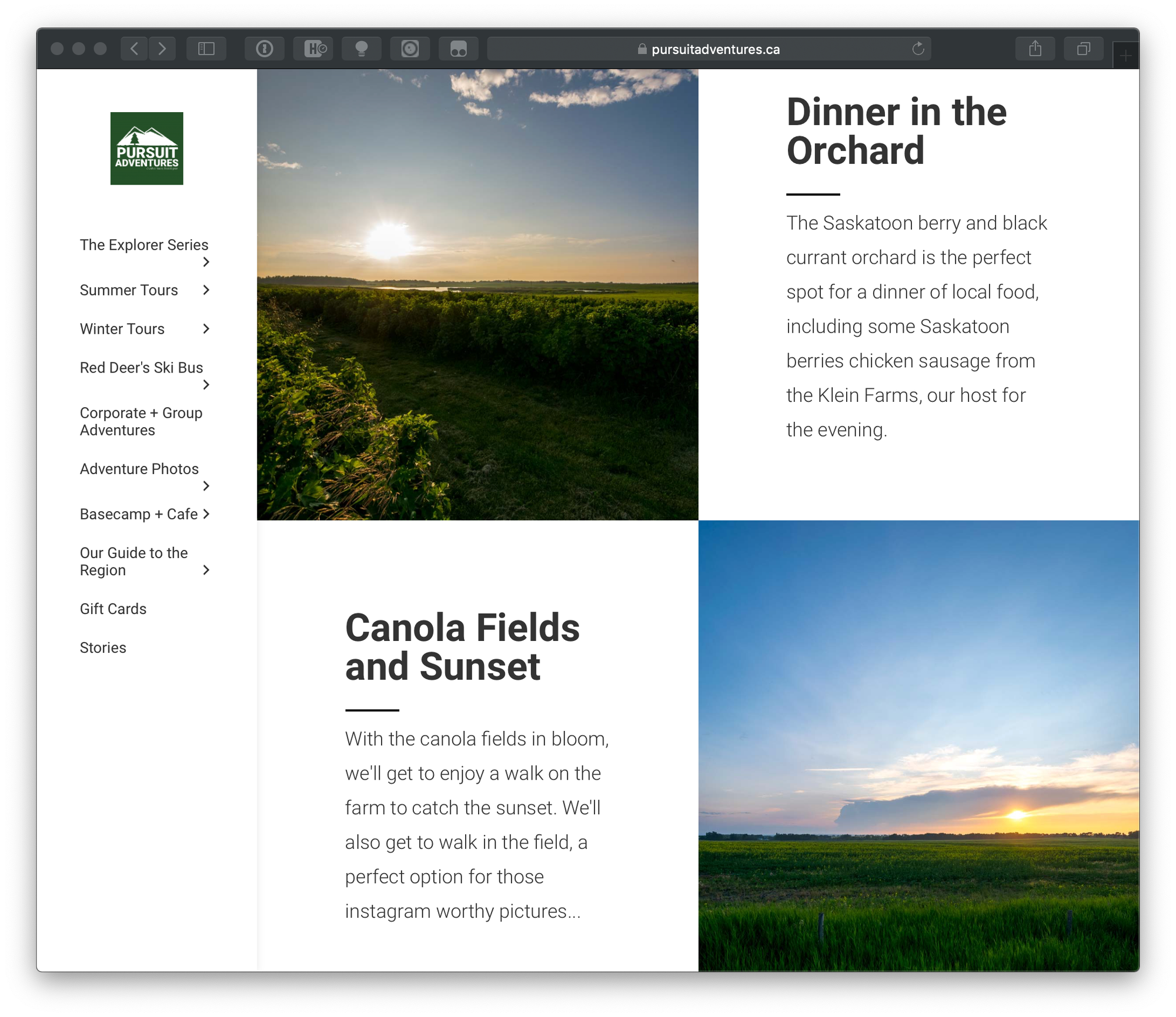 Two by two blocks of text and images