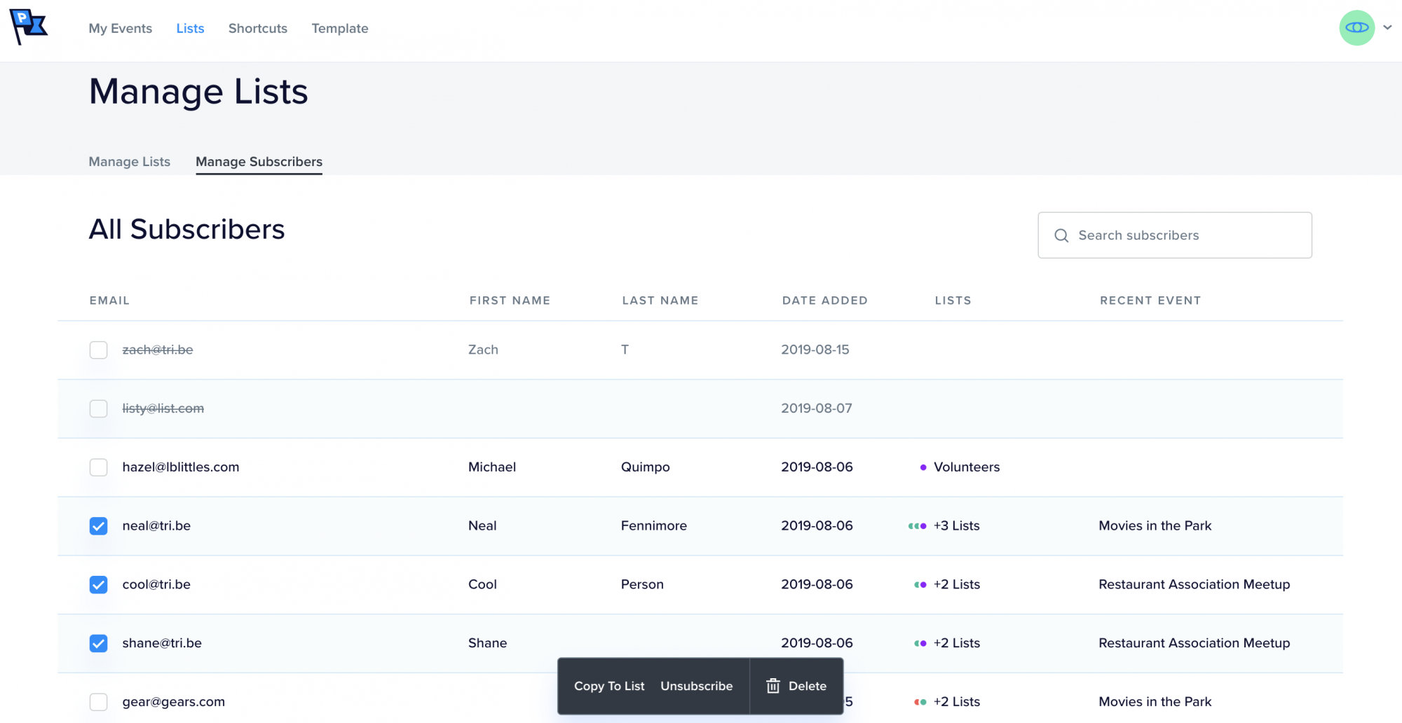 Add and Segment Subscribers with Custom Lists for Promoter The Events