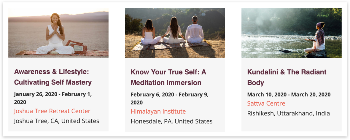 A row of three event cards on Kia's calendar.