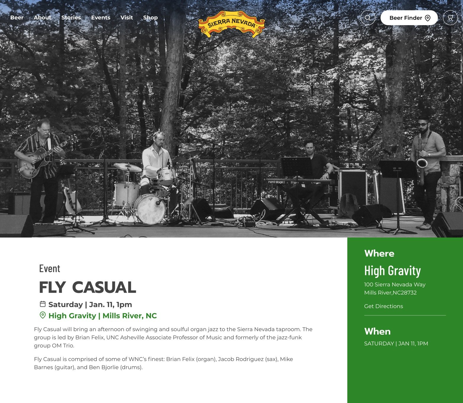 Screenshot of an event on the Sierra Nevada website.